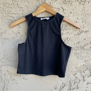 Live To Be Spoiled Black Ribbed Racerback Cropped Tank Top Women's Size Large